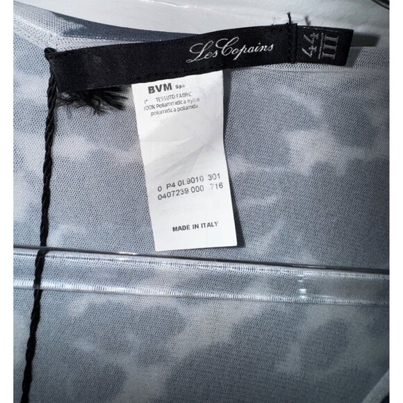 Les Copains V-Neck Floral Sequined Shirt Top Size 44 Stretch NWT Blue White Luxe - Picture 6 of 10